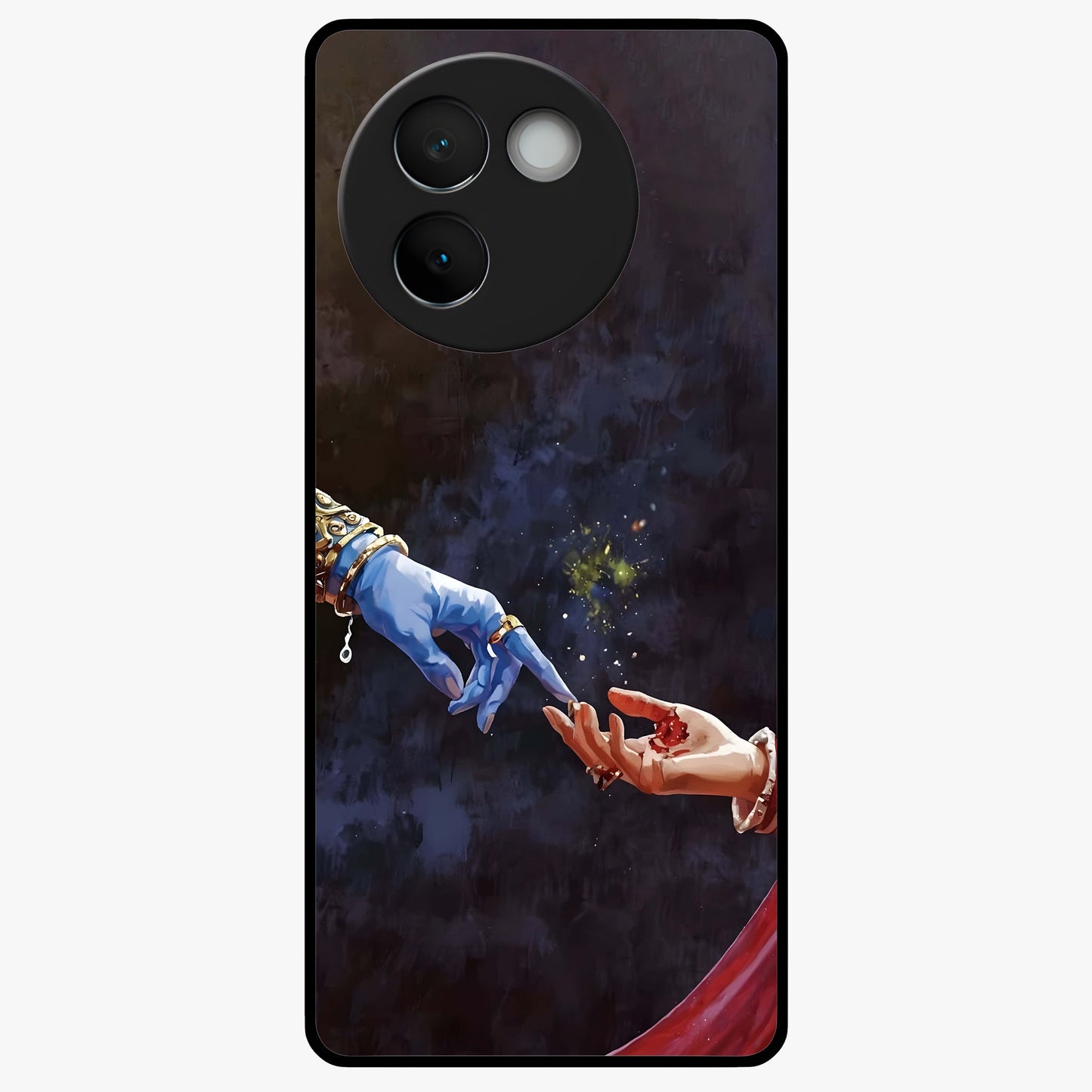 Divine Touch Eternal Glass Case showing flat back view with spiritual themed artwork and glossy glass finish.