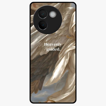 Divine Winged Grace Glass Case showing flat back view with elegant wing inspired artwork and glossy glass finish.