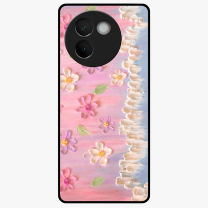 Dreamy Painted Garden Glass Case showing flat back view with artistic painted floral garden artwork and glossy glass finish.