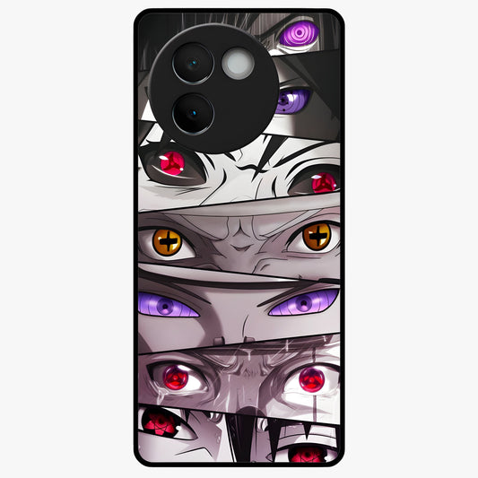 Eyes of Destiny Glass Case showing flat back view with striking eye themed artwork and glossy glass finish.