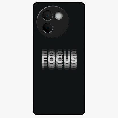 Focus Mode On Glass Case showing flat back view with bold motivational typography design and glossy glass finish.