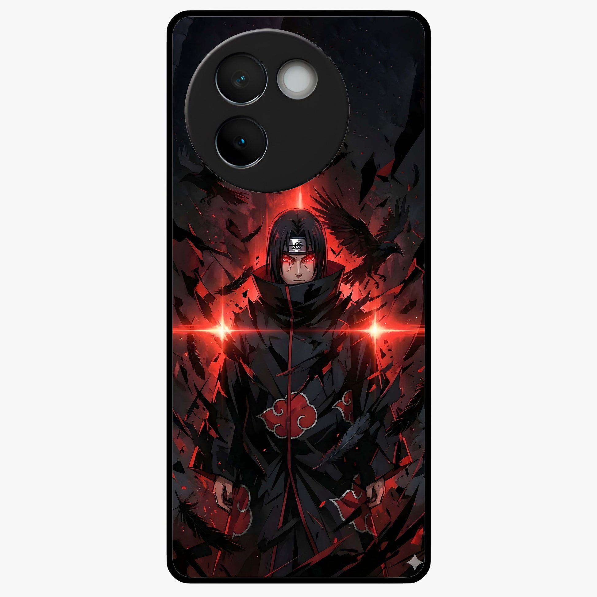Focused Blade Discipline Glass Case showing flat back view with warrior sword themed artwork and glossy glass finish.