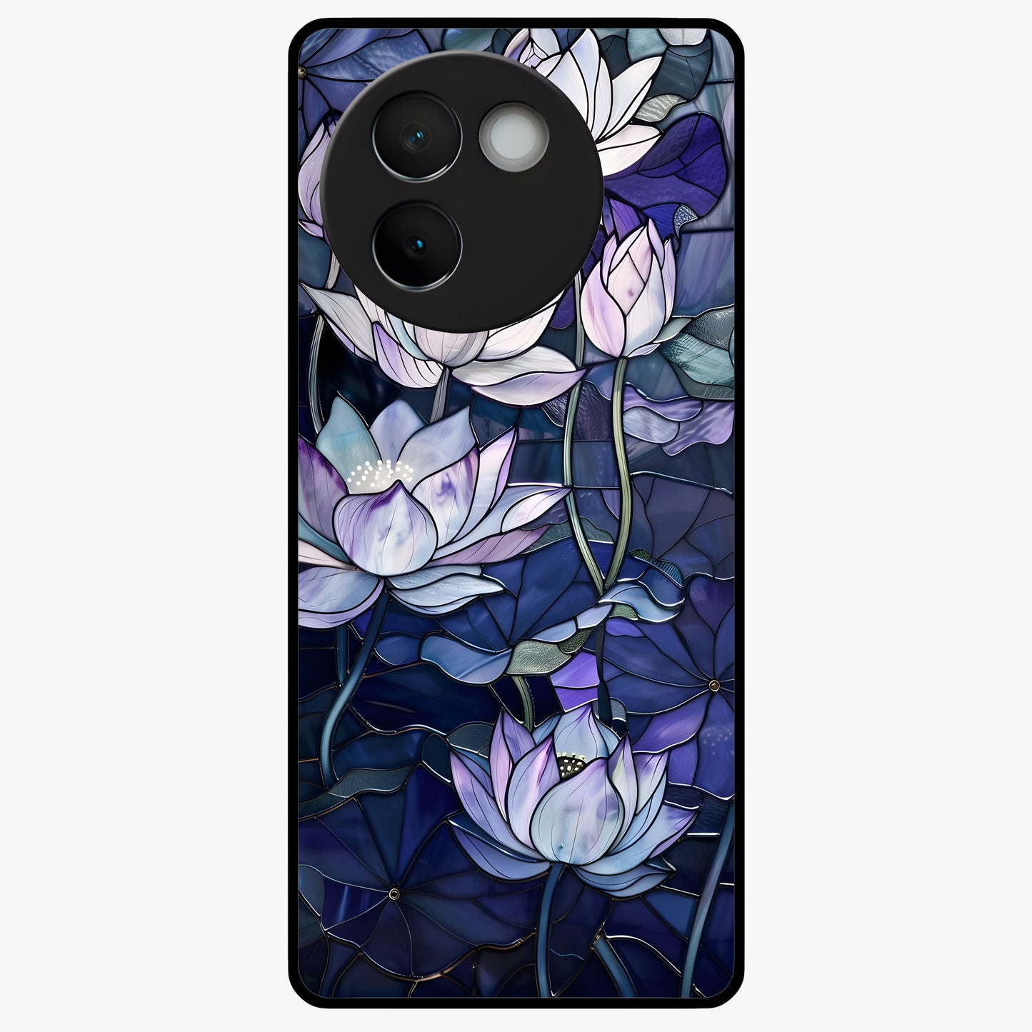 Gloss Petal Rush Glass Case showing flat back view with glossy flower petal artwork and smooth glass finish.