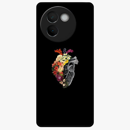 Heart With Flowers Glass Case showing flat back view with heart shaped floral artwork and glossy glass finish.