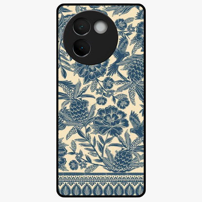 Heirloom Wild Bloom Glass Case showing flat back view with vintage inspired wild flower artwork and glossy glass finish.