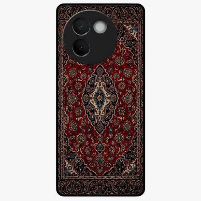 Heritage Carpet Royale Glass Case showing flat back view with ornate Persian carpet inspired pattern and glossy glass finish.