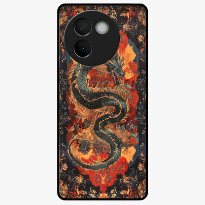Inferno Dragon Soul Glass Case showing flat back view with fiery dragon artwork and glossy glass finish.