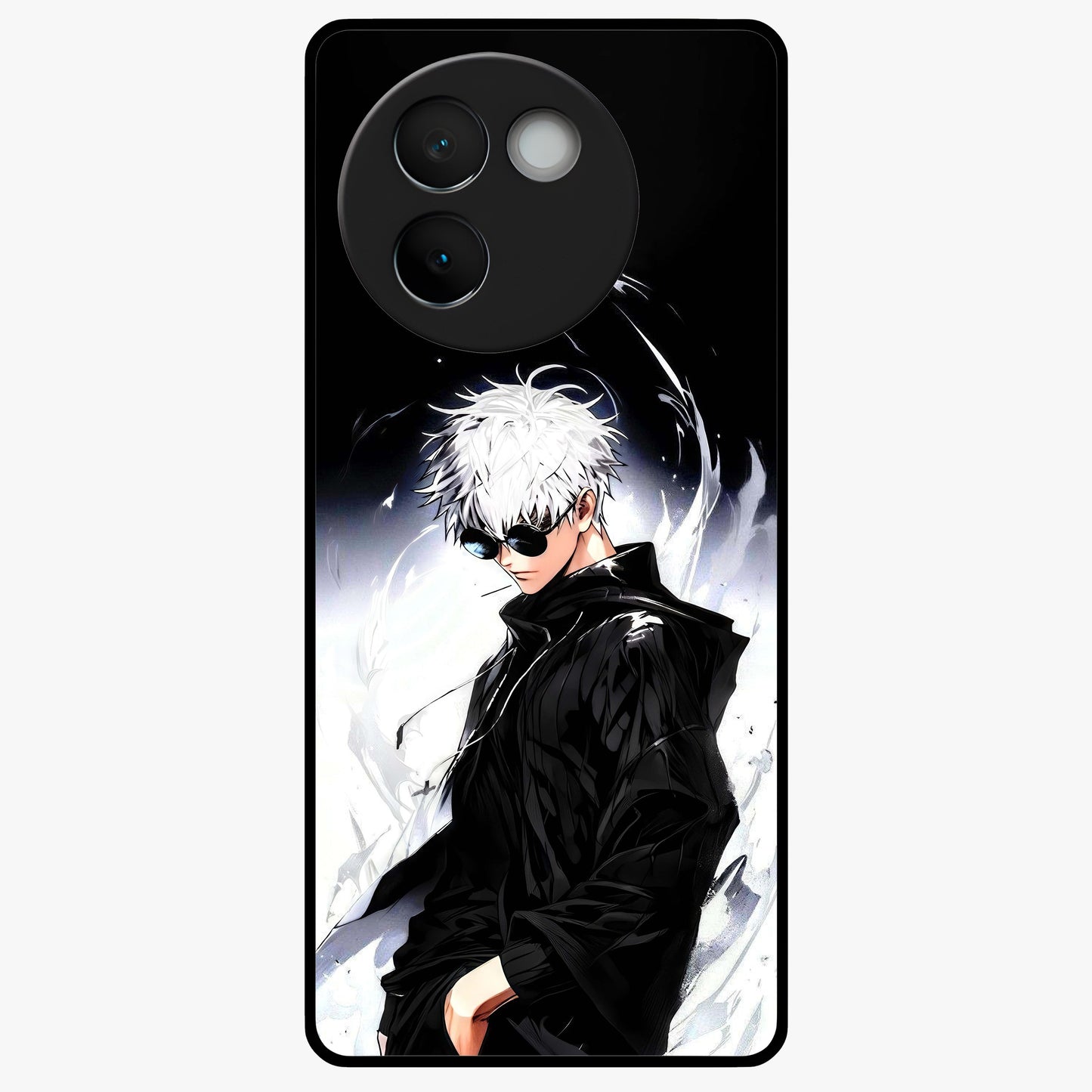 Limitless Shadow King Glass Case showing flat back view with powerful shadow warrior artwork and glossy glass finish.
