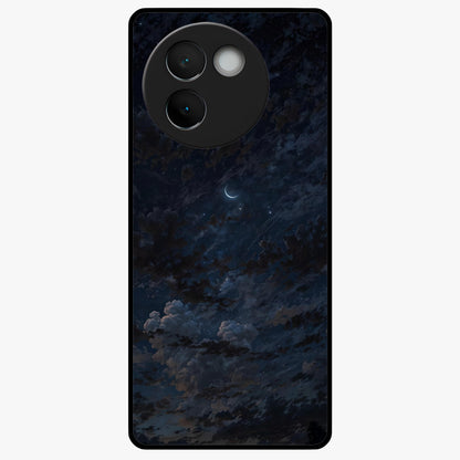 Lunar Veil Silence Glass Case showing flat back view with mystical moon veil artwork and glossy glass finish.