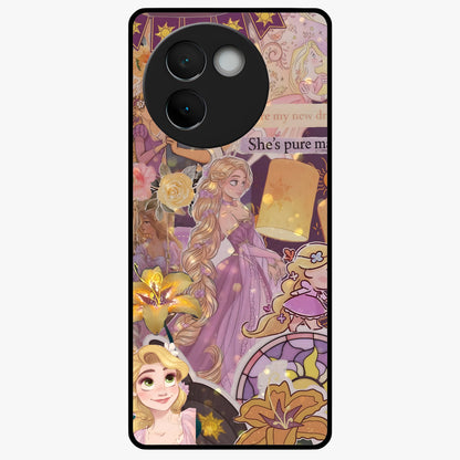 Magical Tangled Dream Glass Case showing flat back view with dreamy tangled artwork and glossy glass finish.