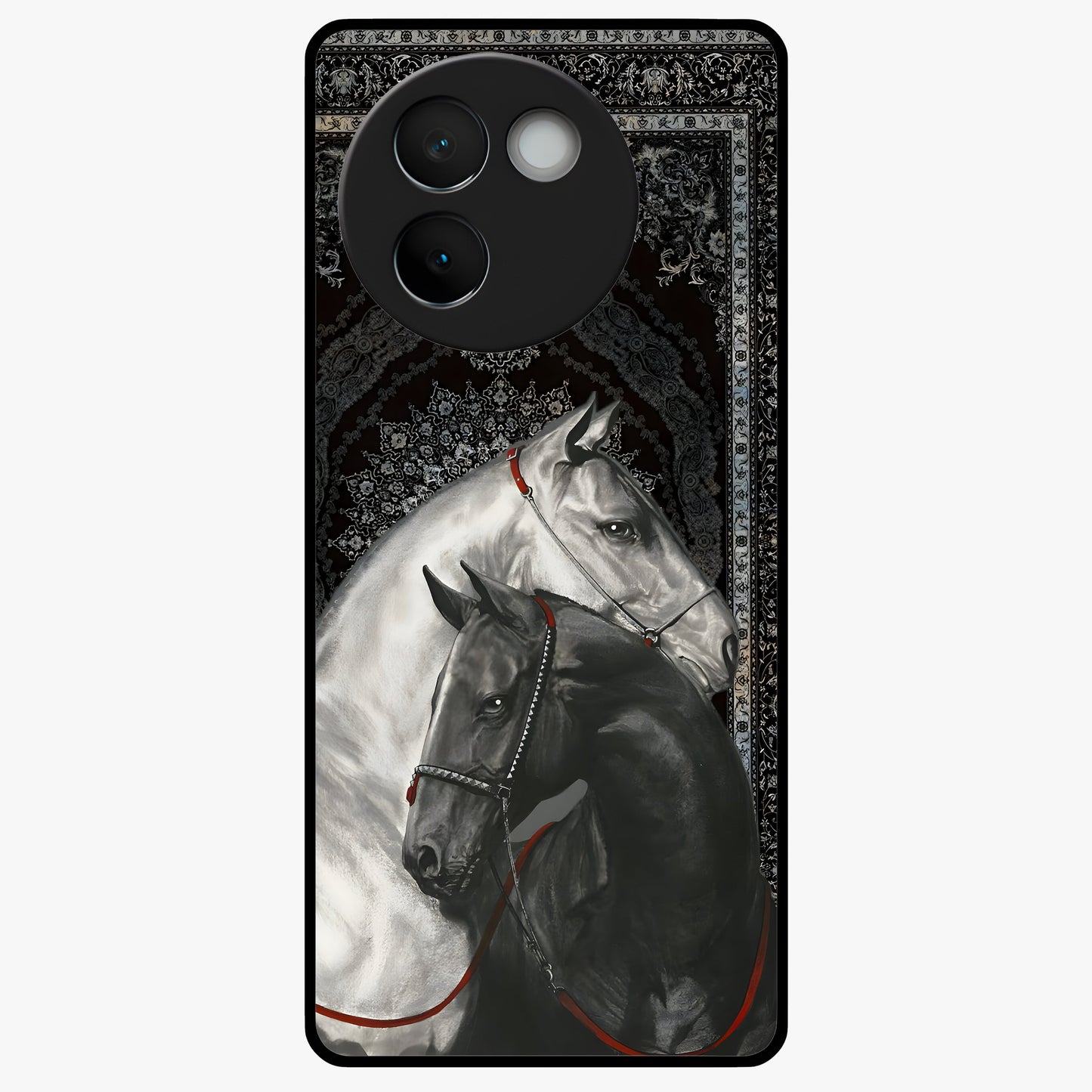 Majestic Ride Legacy Glass Case showing flat back view with powerful automotive inspired artwork and glossy glass finish.
