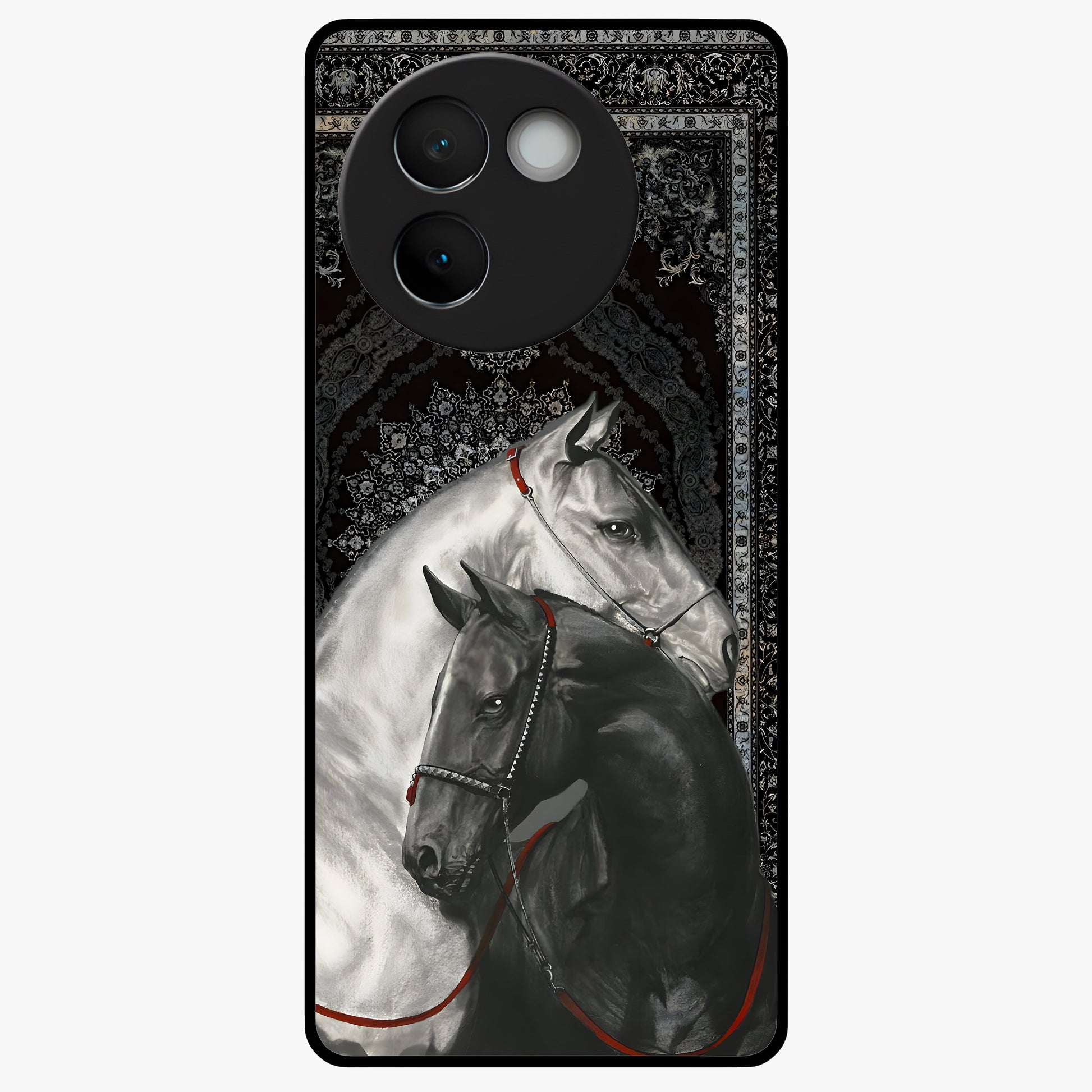 Majestic Ride Legacy Glass Case showing flat back view with powerful automotive inspired artwork and glossy glass finish.