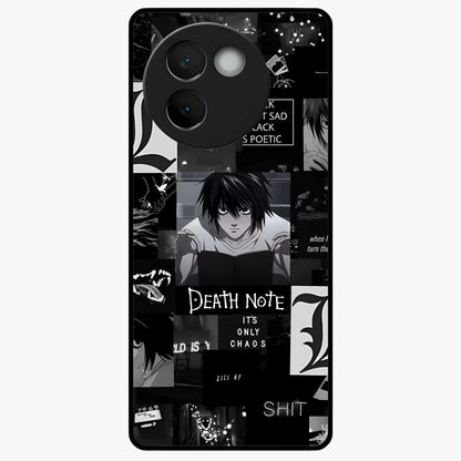 Midnight Chaos Mind Glass Case showing flat back view with abstract dark themed artwork and glossy glass finish.