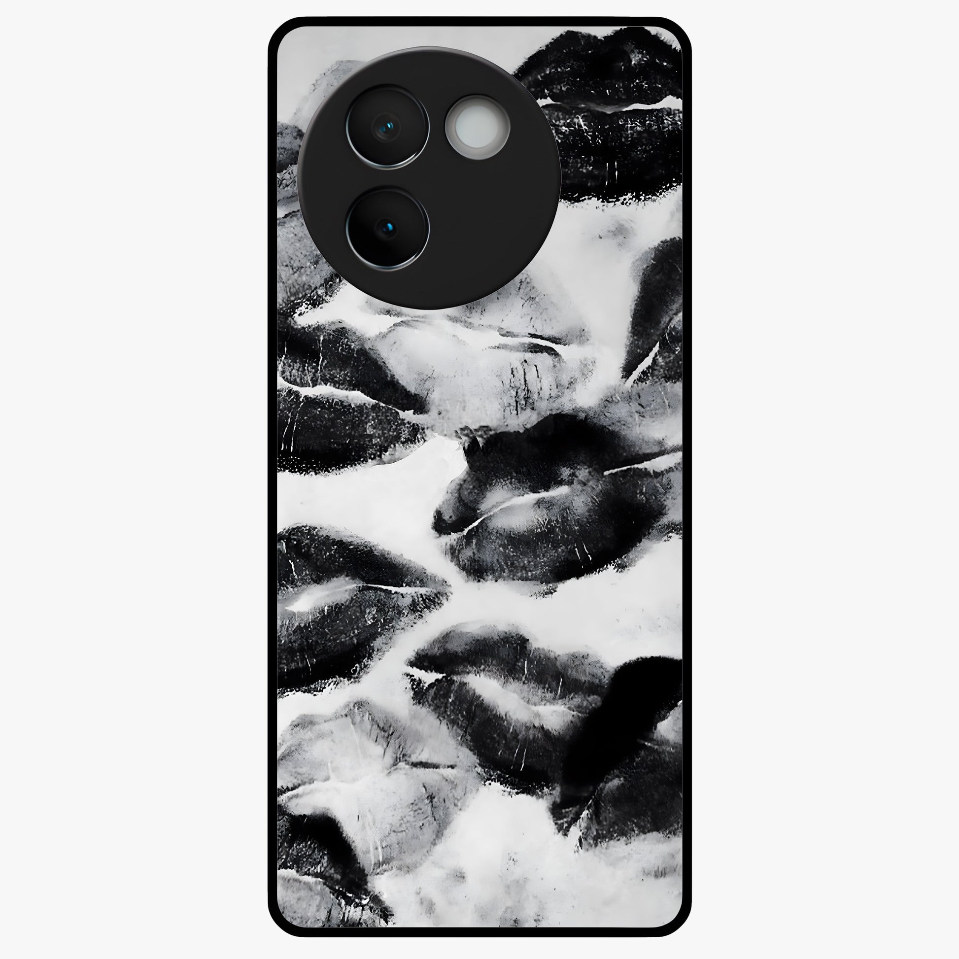 Midnight Kiss Marks Glass Case showing flat back view with lipstick kiss mark artwork and glossy glass finish.