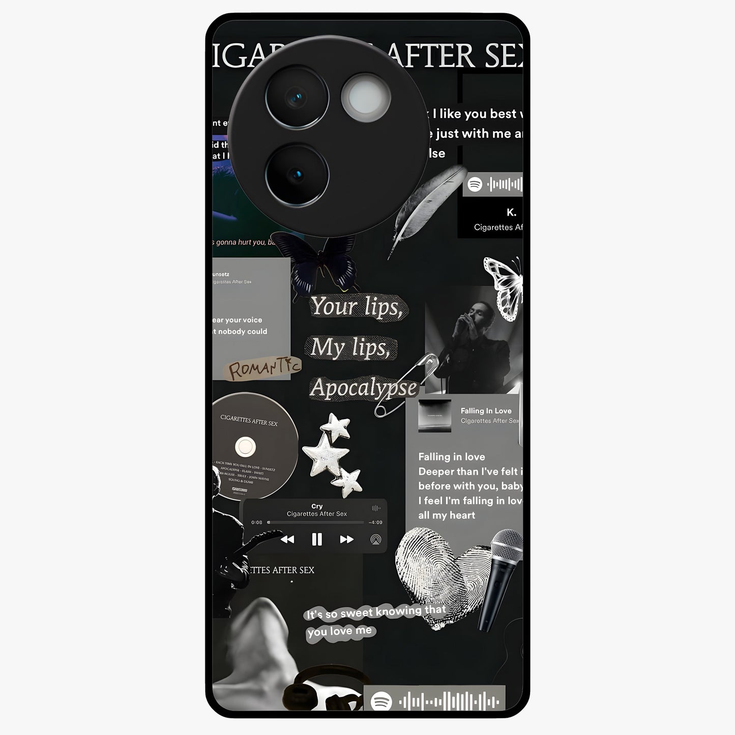 Midnight Love Echo Glass Case showing flat back view with romantic midnight themed artwork and glossy glass finish.