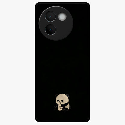Midnight Panda Love Glass Case showing flat back view with cute panda themed artwork and glossy glass finish.