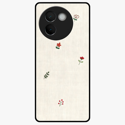 Minimal Petal Whispers Glass Case showing flat back view with soft minimal floral artwork and glossy glass finish.
