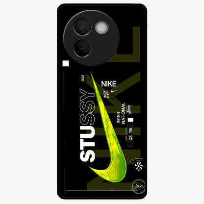 Neon Street Edition Glass Case showing flat back view with neon street style artwork and glossy glass finish.