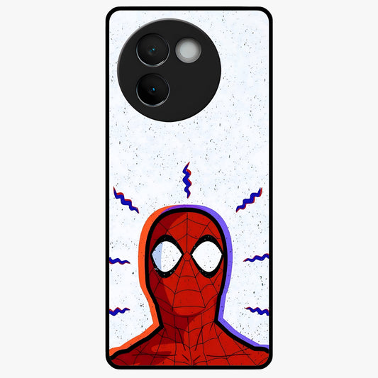 Omg Spiderman Glass Case showing flat back view with bold superhero inspired artwork and glossy glass finish.