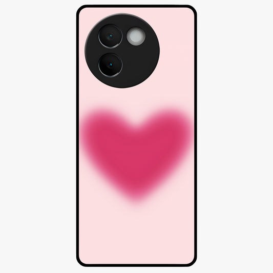 Pink Aura Heart Glass Case showing flat back view with glowing heart artwork and glossy glass finish.