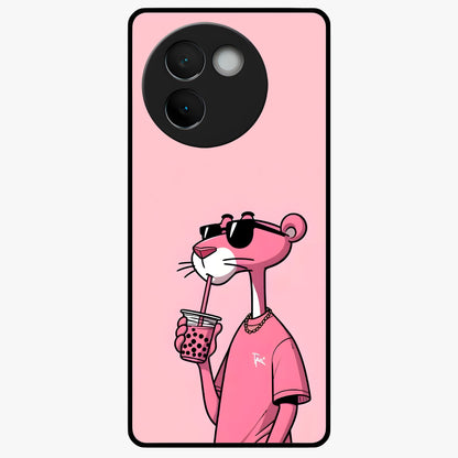 Pink Panther Glass Case showing flat back view with iconic pink panther artwork and glossy glass finish.