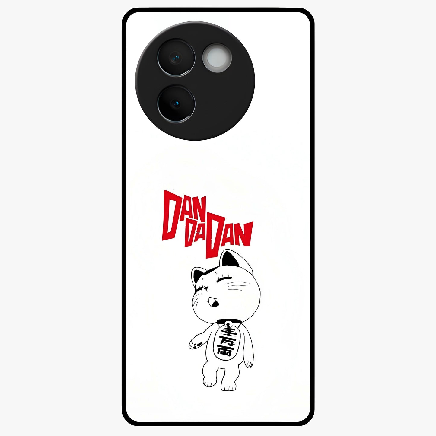Playful Spirit Charm Glass Case showing flat back view with cheerful charm themed artwork and glossy glass finish.