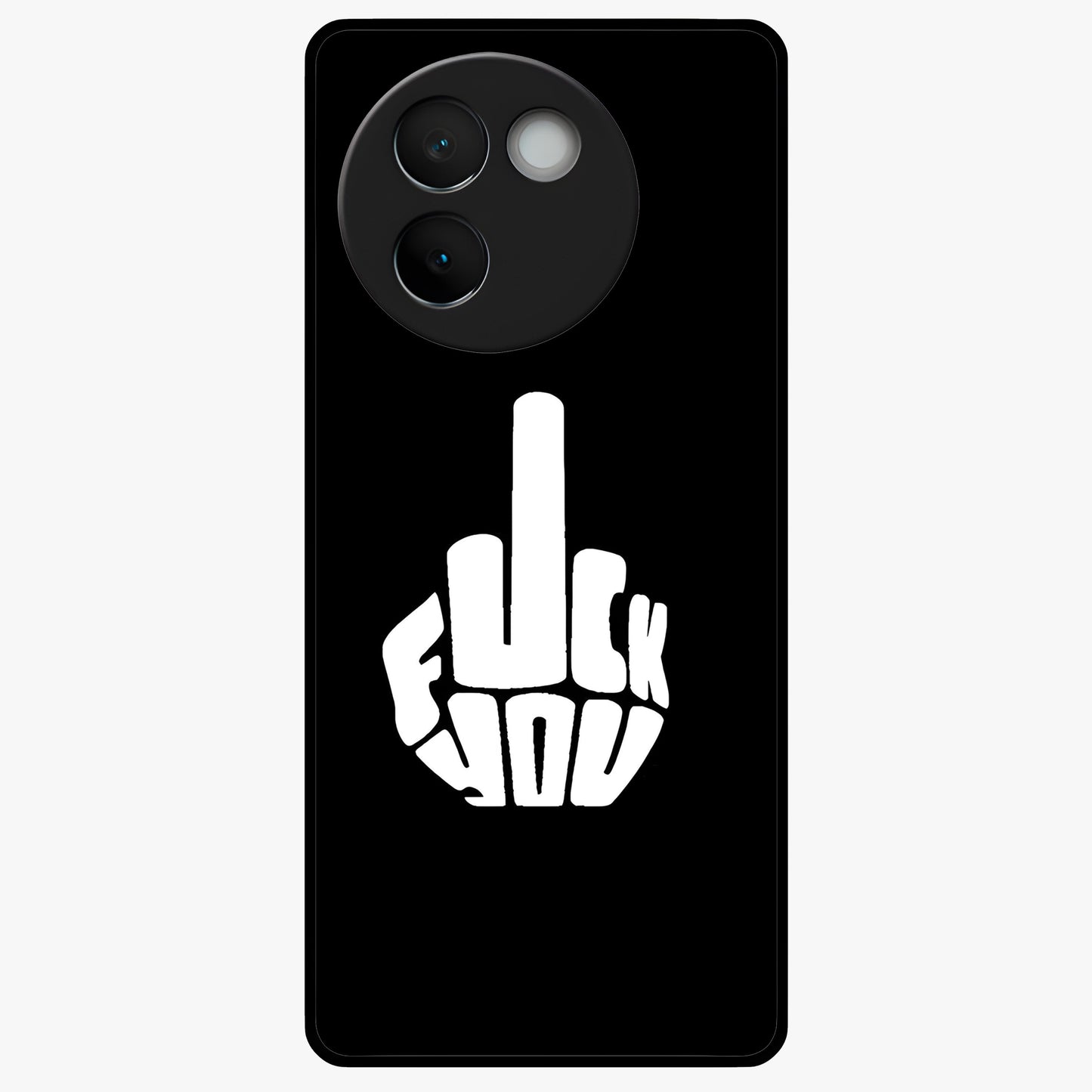 Rebel Mode On Glass Case showing flat back view with bold rebellious typography artwork and glossy glass finish.
