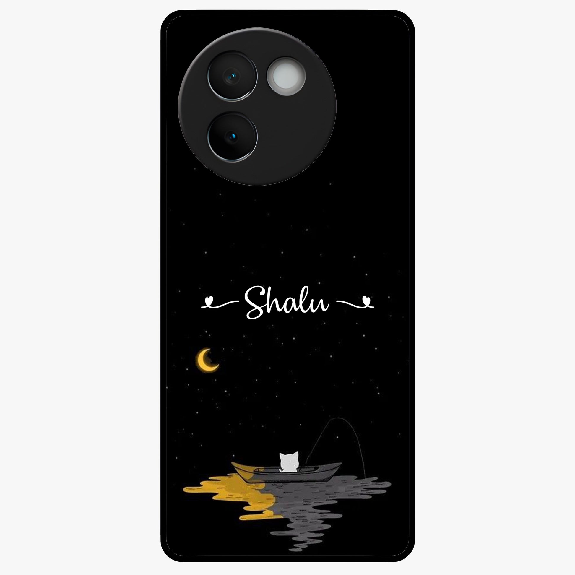 Silent Night Row Glass Case showing flat back view with calm night themed artwork and glossy glass finish.