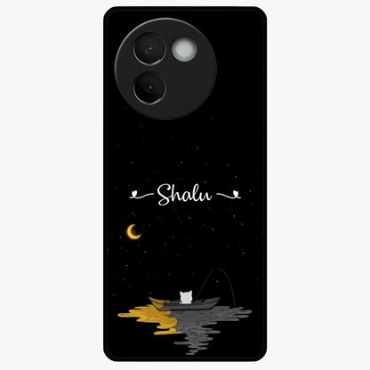 Silent Night Row Glass Case showing flat back view with calm night themed artwork and glossy glass finish.