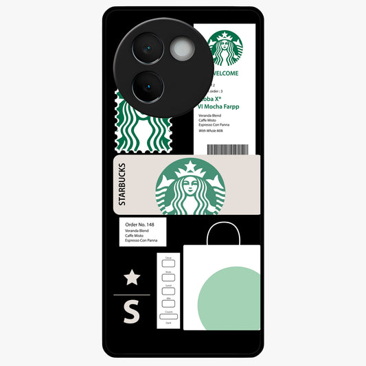 Starbucks Mocha Glass Case showing flat back view with coffee inspired artwork and glossy glass finish.