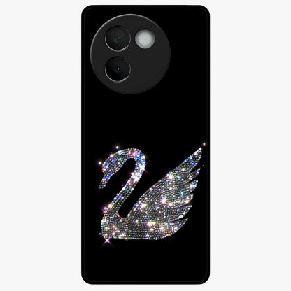 Starlit Swan Grace Glass Case showing flat back view with graceful swan artwork under starry sky and glossy glass finish.