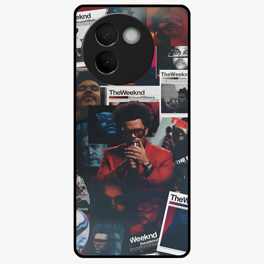 The Weeknd Glass Case showing flat back view with music inspired artistic portrait artwork and glossy glass finish.