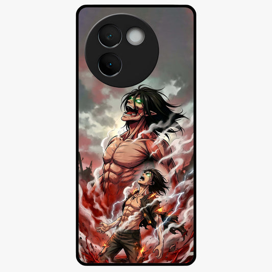 Titan Awakening Fury Glass Case showing flat back view with powerful titan inspired artwork and glossy glass finish.