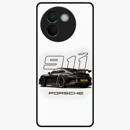 Turbo Legacy Icon Glass Case showing flat back view with iconic sports car inspired artwork and glossy glass finish.