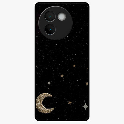 Twinkle Star With Half Moon Glass Case showing flat back view with star and half moon artwork and glossy glass finish.
