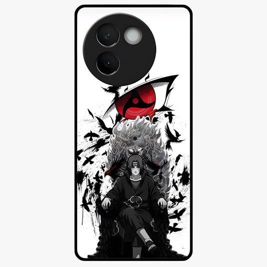 Uchiha Shadow Throne Glass Case showing flat back view with cosmic underwater themed artwork and glossy glass finish.