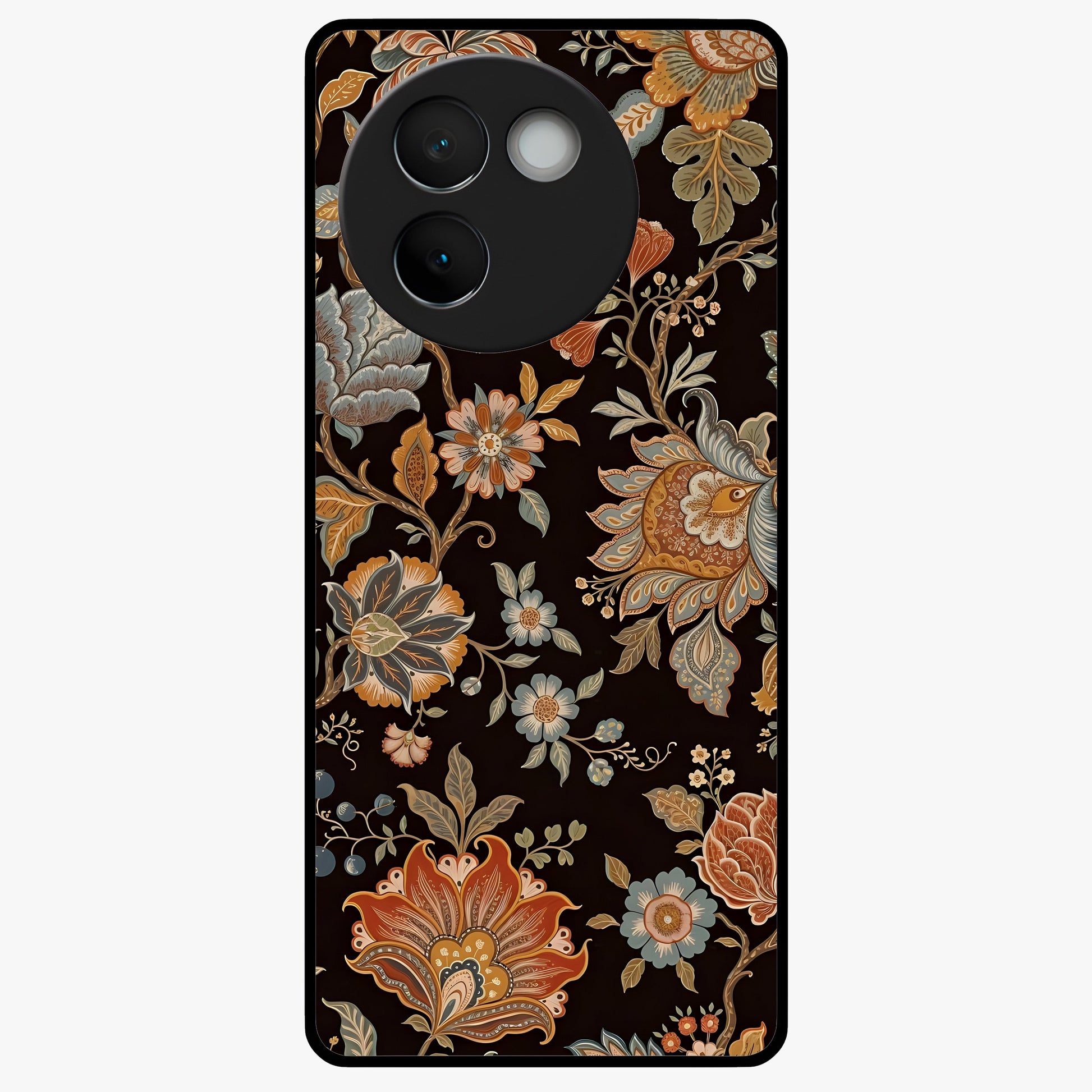 Vintage Floral Dream Glass Case showing flat back view with classic floral artwork and glossy glass finish.
