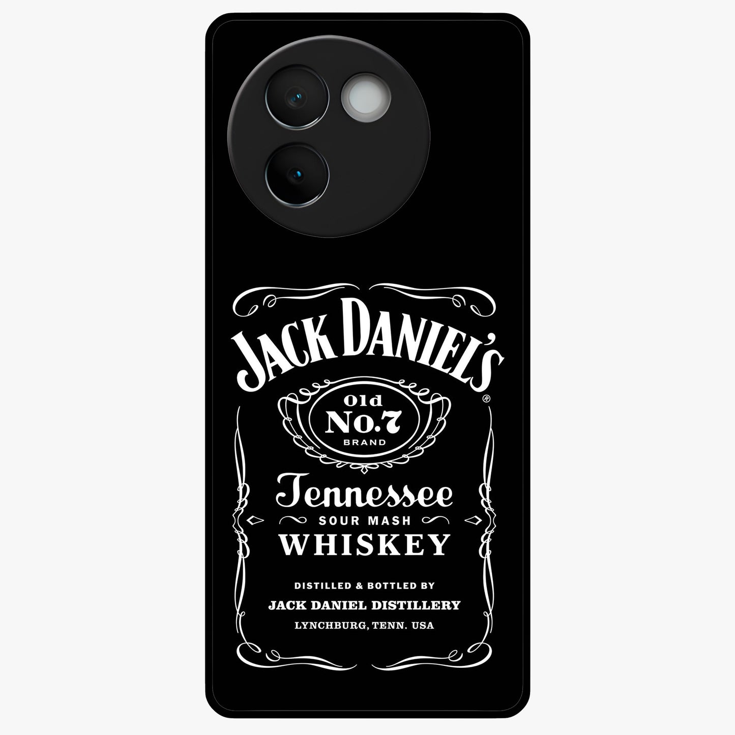 Vintage Whiskey Heritage Glass Case showing flat back view with classic whiskey inspired artwork and glossy glass finish.