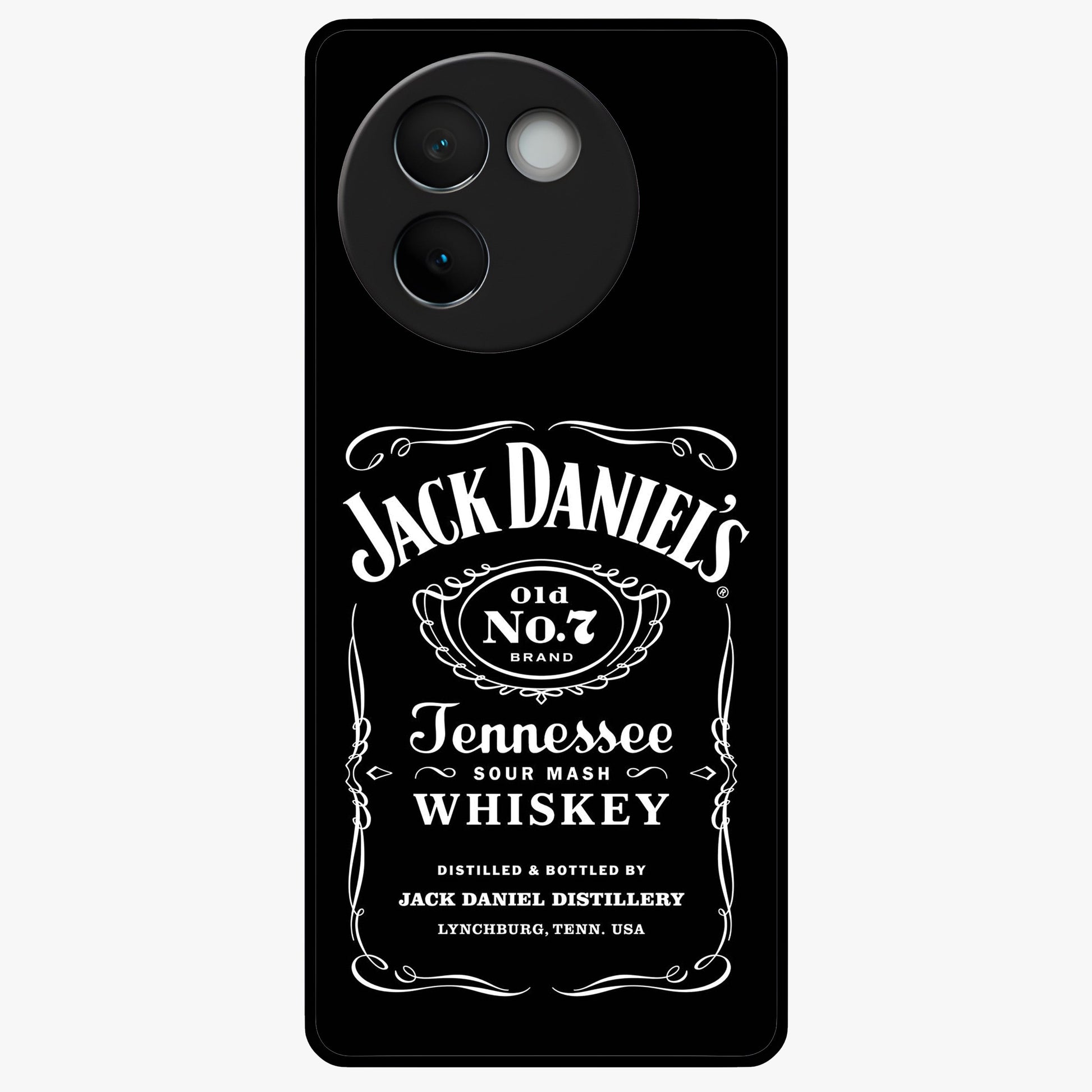 Vintage Whiskey Heritage Glass Case showing flat back view with classic whiskey inspired artwork and glossy glass finish.