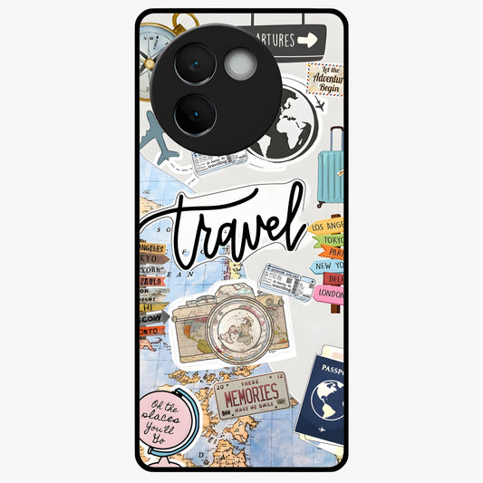 Wanderlust Journal Glass Case showing flat back view with travel inspired artwork and glossy glass finish.