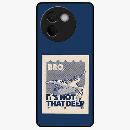 Worry Less Swim Glass Case showing flat back view with playful motivational artwork and glossy glass finish.