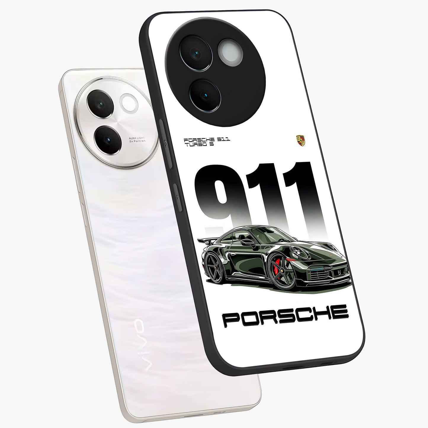 911 Turbo Dominance Glass Case displayed in premium angled mockup highlighting sporty car illustration and sleek glass surface.