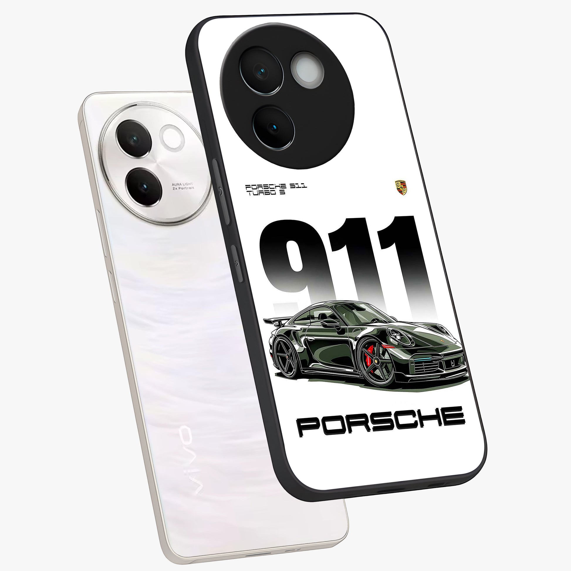 911 Turbo Dominance Glass Case displayed in premium angled mockup highlighting sporty car illustration and sleek glass surface.