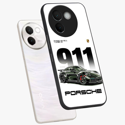911 Turbo Dominance Glass Case displayed in premium angled mockup highlighting sporty car illustration and sleek glass surface.
