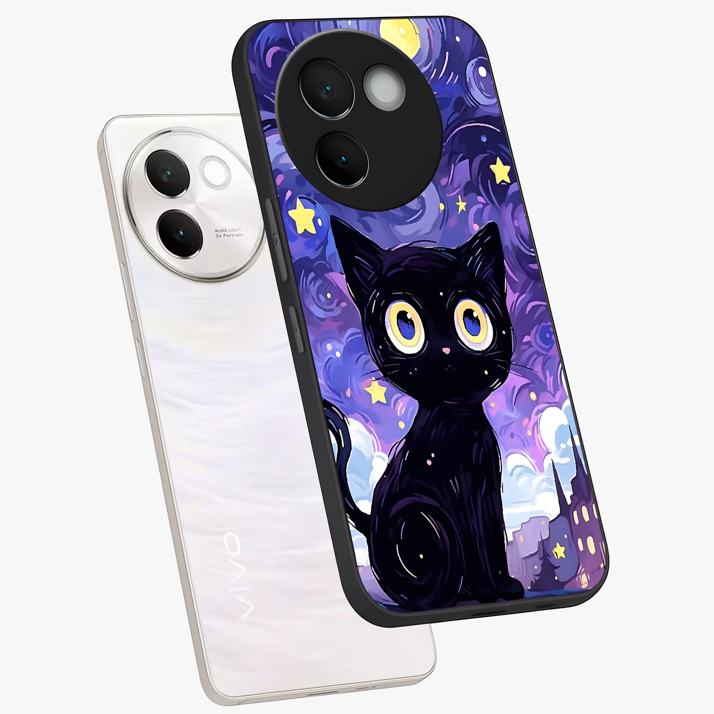 Abstract Cat Art Glass Case displayed in angled mockup highlighting modern abstract cat artwork and sleek glass surface.