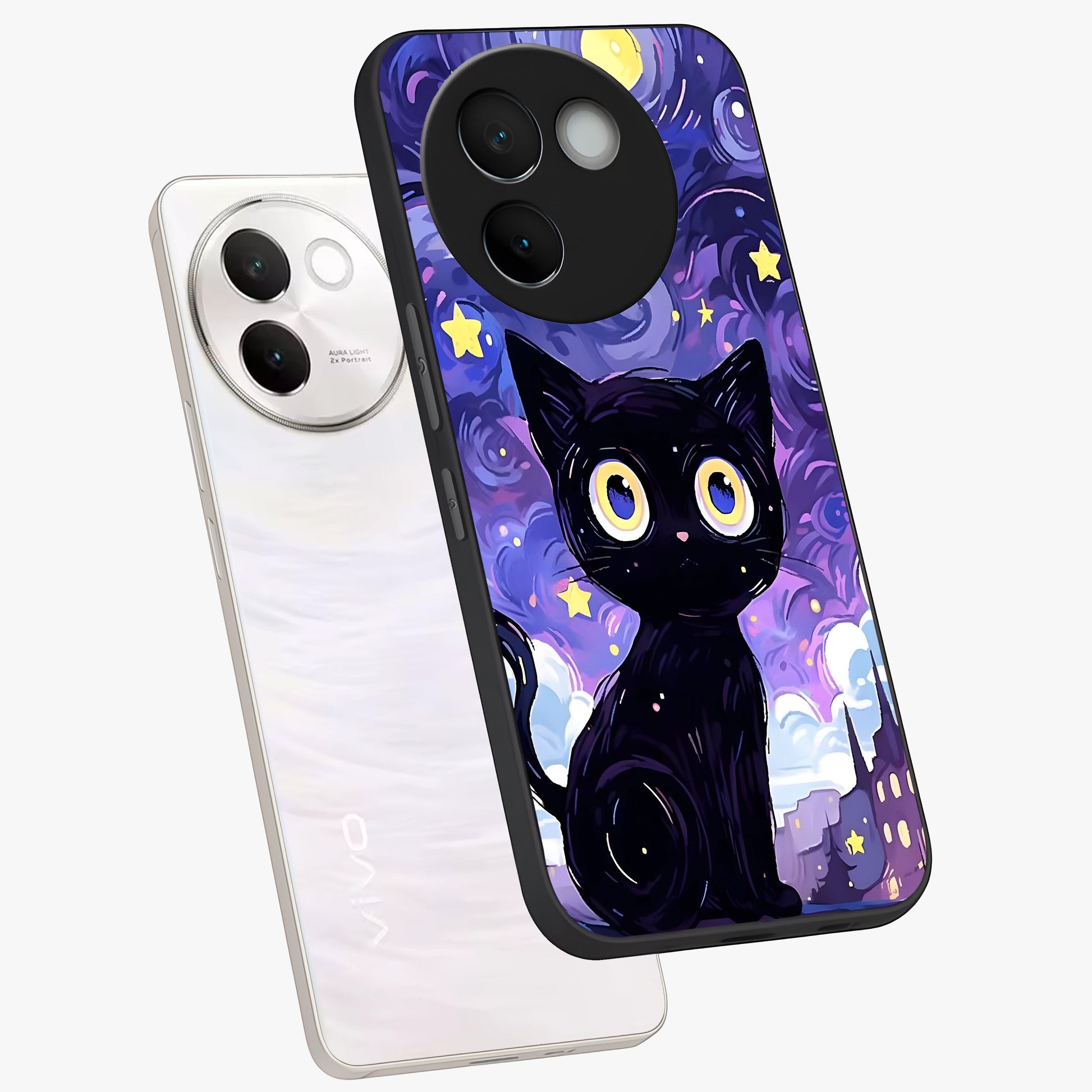 Abstract Cat Art Glass Case displayed in angled mockup highlighting modern abstract cat artwork and sleek glass surface.
