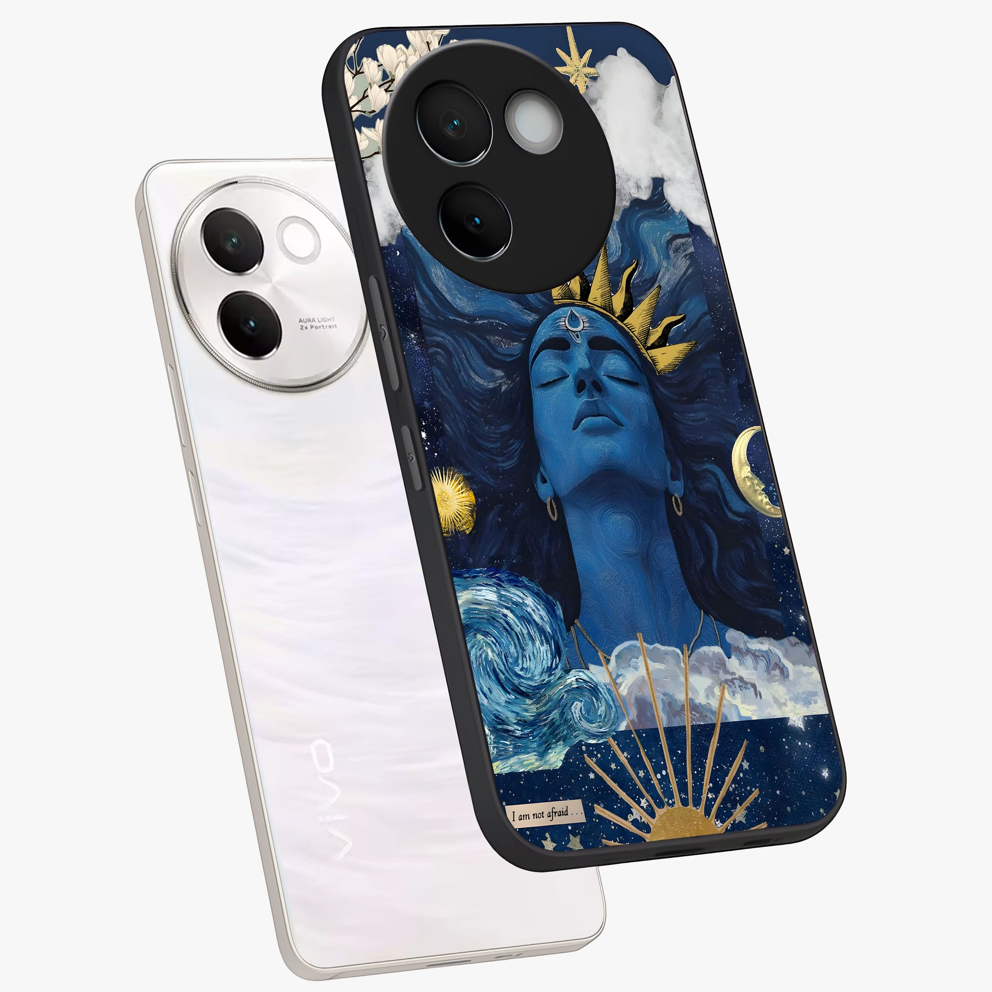Aesthetic Lord Shiva Glass Case displayed in angled mockup highlighting spiritual Shiva illustration and sacred aesthetic design.