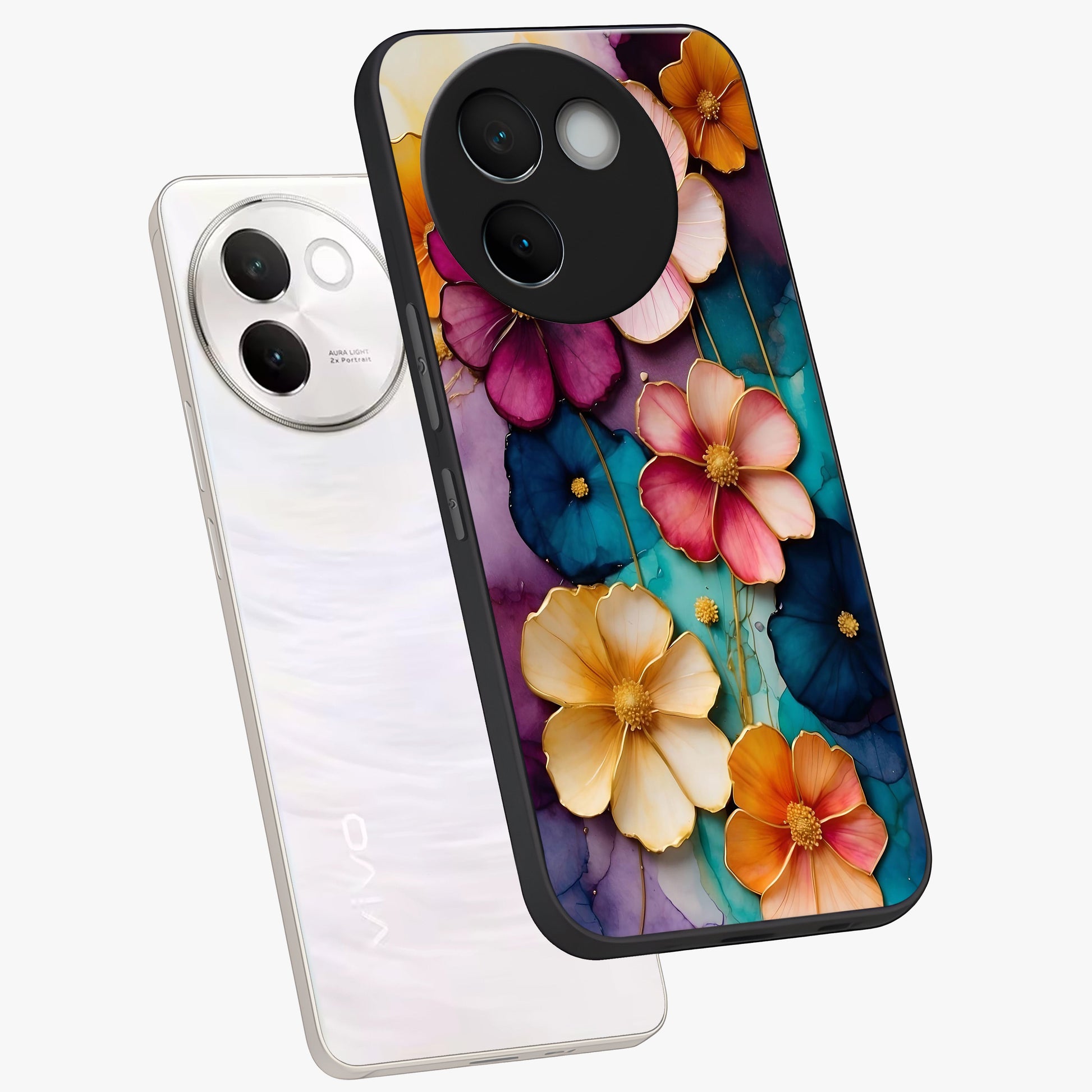 Artlyn Grace Flower Pattern Glass Case displayed in angled mockup highlighting delicate flower pattern design and smooth glass surface.