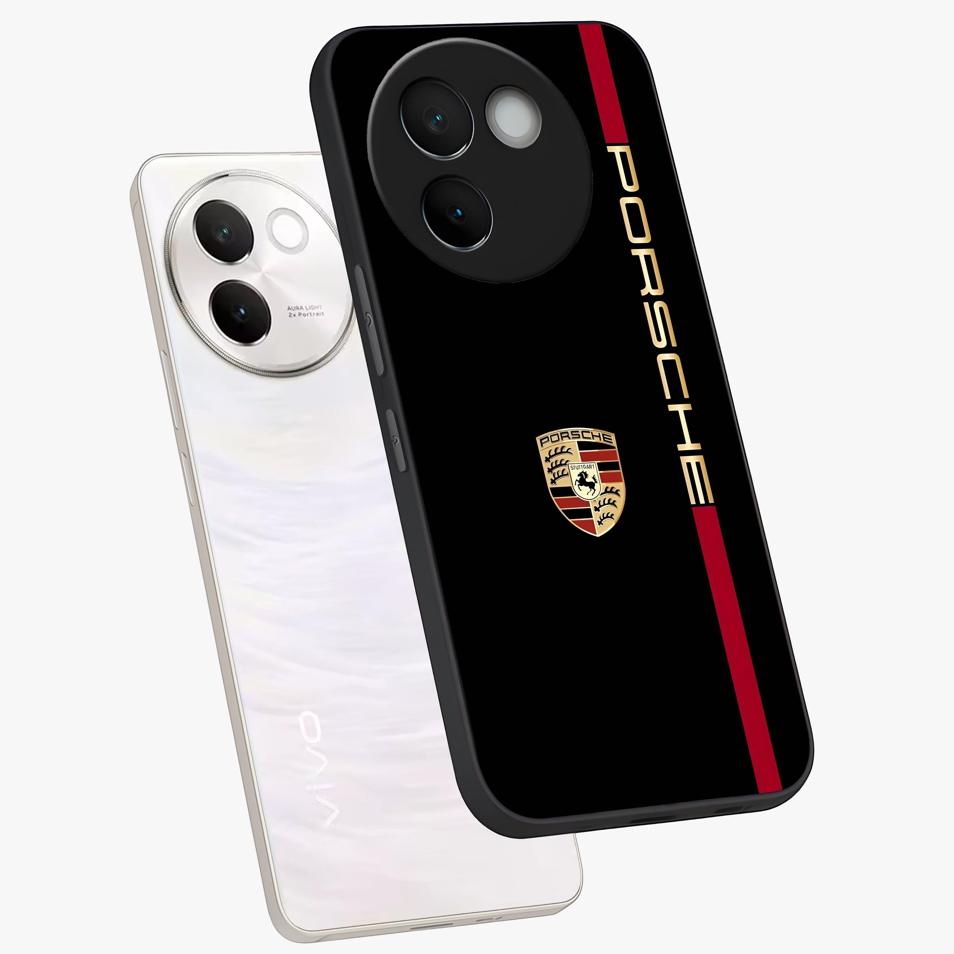 Black Minimal Porsche Glass Case displayed in angled mockup highlighting modern minimal car illustration and clean aesthetic design.