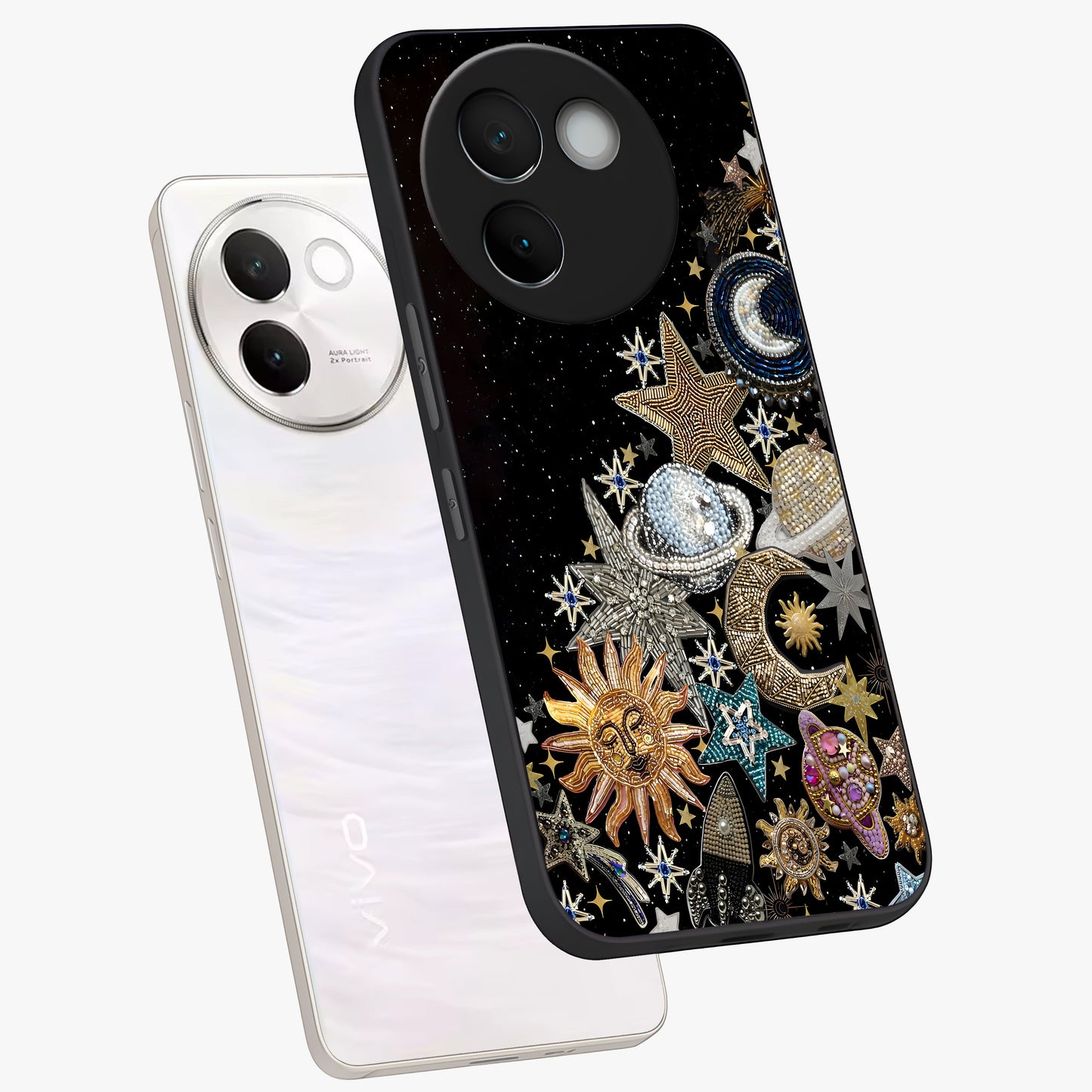Cosmic Sparkle Dreams Glass Case displayed in angled mockup highlighting dreamy star sparkle design with celestial aesthetic.